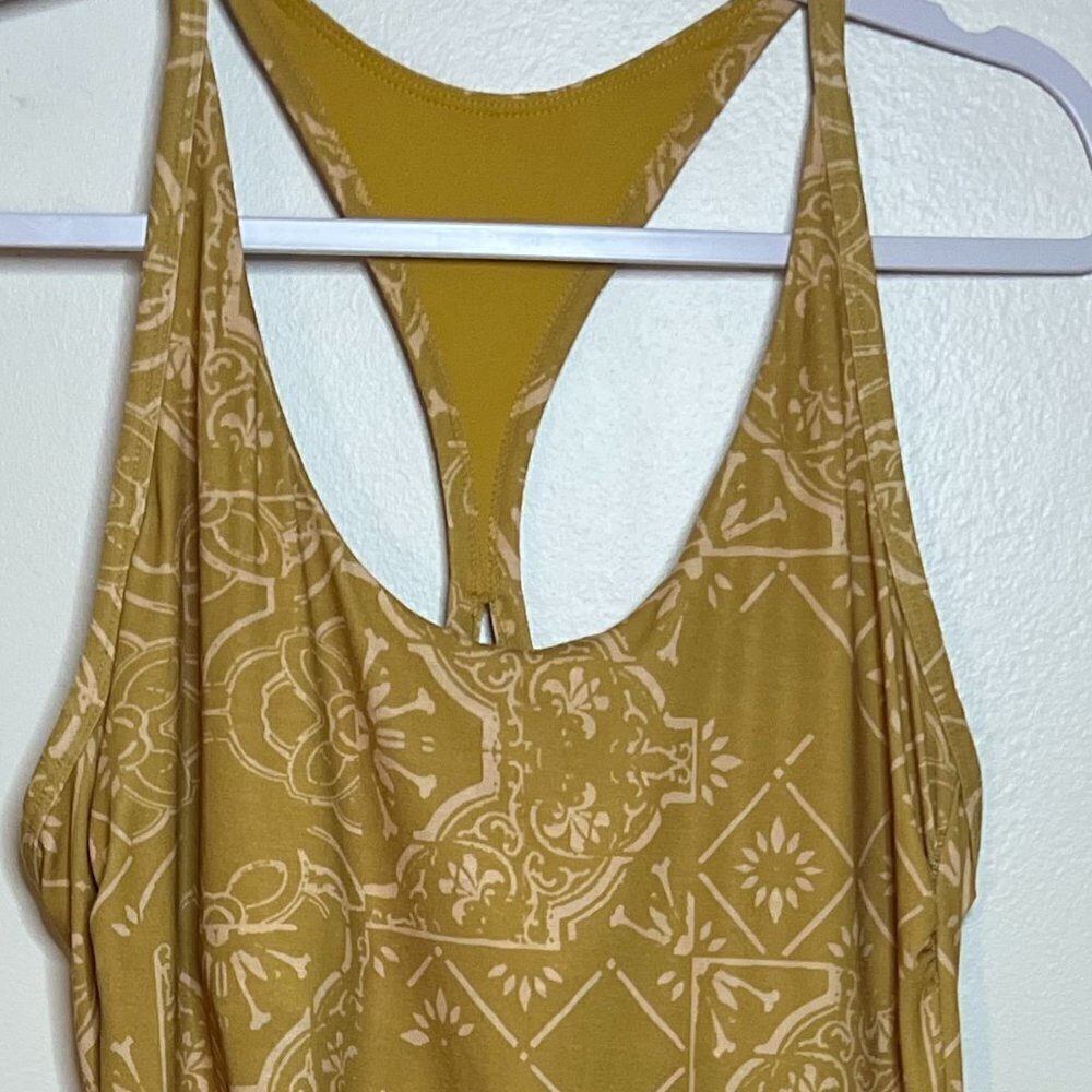 Prana Women's Opal Racerback Built-In-Shelf Bra Dress Toffee Tiles Size L
